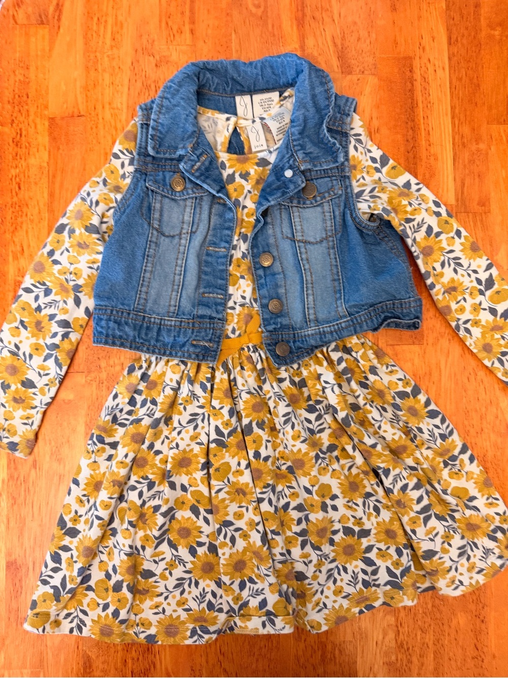 Joie Girls Sunflower Dress & Denim Vest Set Size 3-4 Years NWOT Floral Outfit